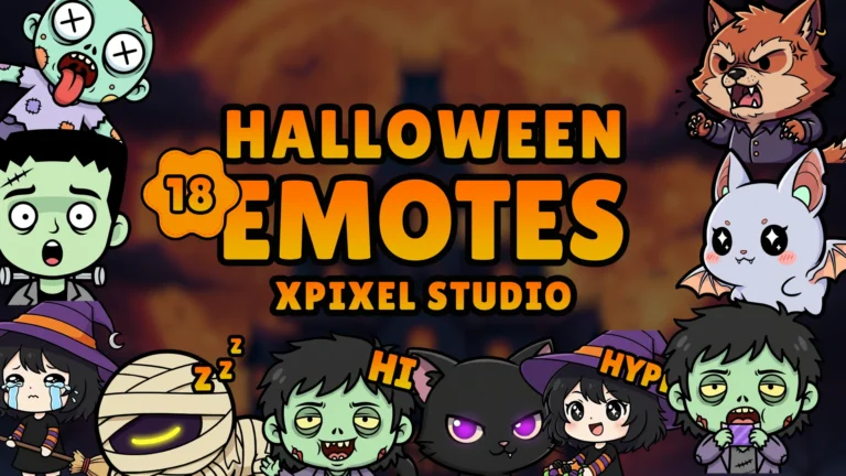 Chibi Halloween Emotes Pack – Cute Spooky PNG for Twitch & Discord