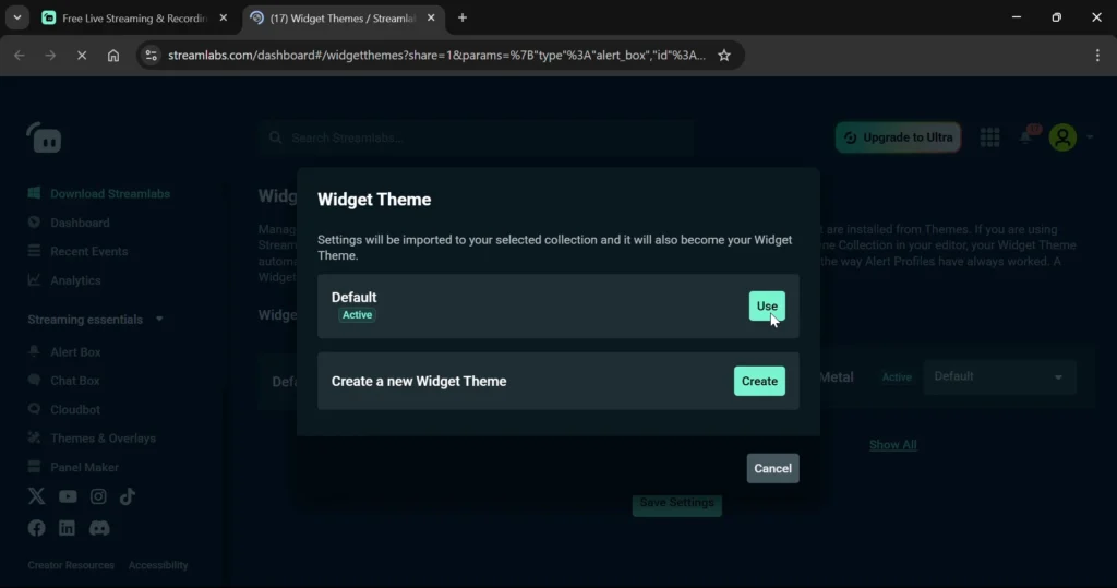 Click Use on the Default option