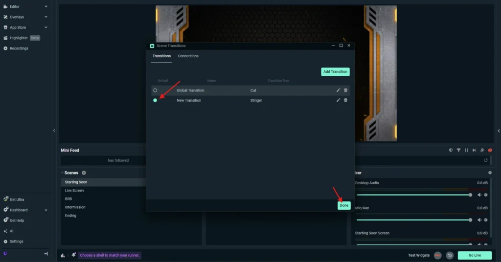 Select New Custom Transition